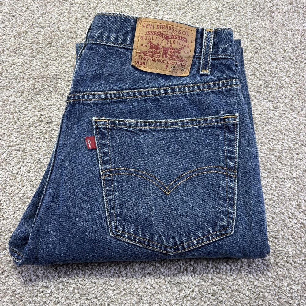 Levis 505 Jeans Mens 38x30 Blue Medium Wash Regular Straight Denim 00505-0216